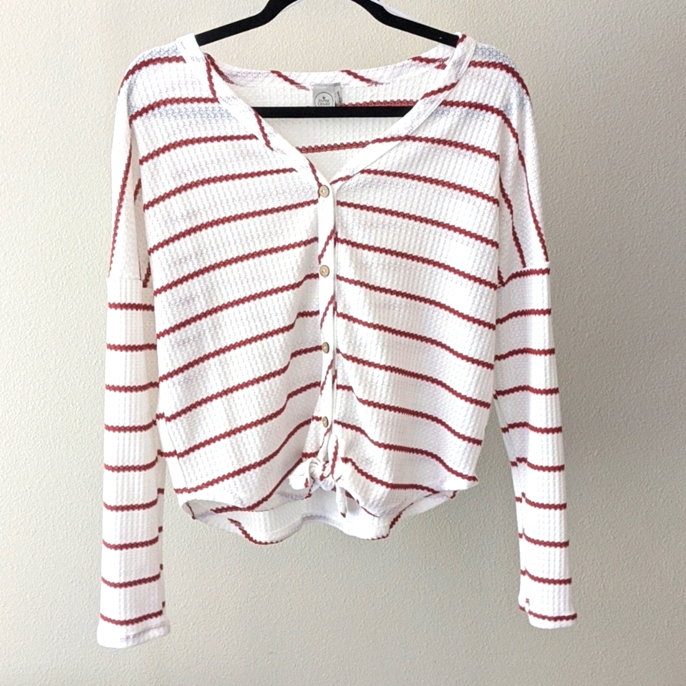Paper Crane Striped Tie Front Sweater